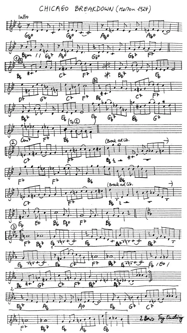 chicago breakdown free jazz leadsheet - Courtesy of the Jungle Jazz Band
